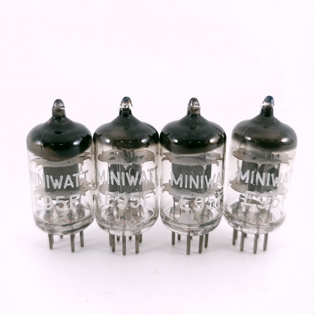 4 X E95F / 6AK5 MINIWATT TUBE. 1960s PROD. BLACK PLATES. SQ. 33. CH167