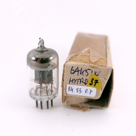 1 X 6AK5W HYTRON TUBE. 1950s PROD. BLACK PLATES. D-G. 37. CH167
