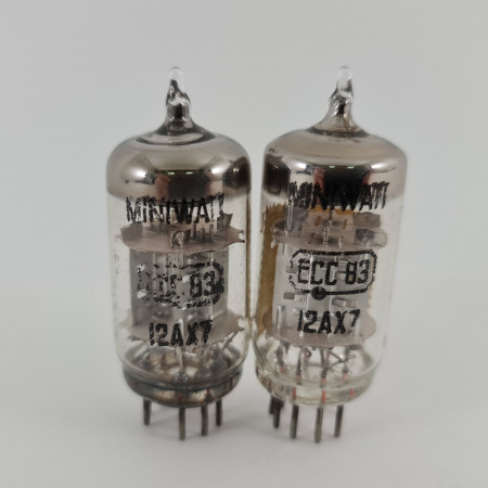 2 X ECC83 MINIWATT BARCELONA TUBE. 1960s PROD. CHROME PLATES. USED. 70. CH167