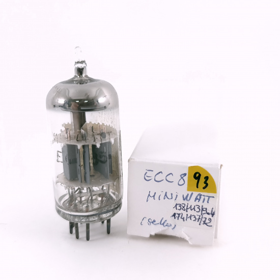 1 X ECC85 MINIWATT BARCELONA TUBE. 1960s PROD. SMOOTH PLATE. HIGH GAIN.93.CH167