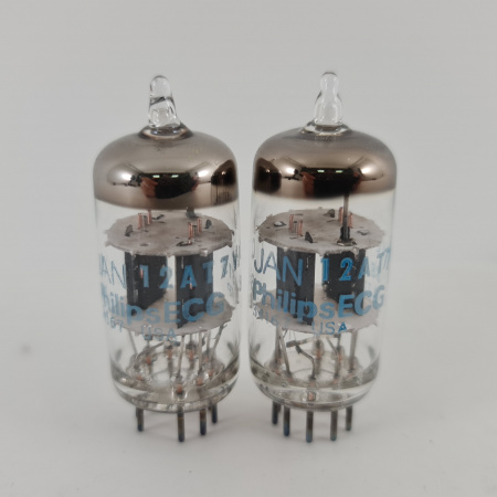 2 X 12AT7WC PHILIPS ECG TUBE. 1980s PROD. COPPER RODS. MATCHED PAIR. 97. CH167