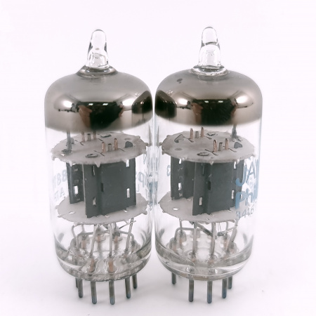 2 X 12AT7WC PHILIPS ECG TUBE. 1980s PROD. COPPER RODS. MATCHED PAIR. 97. CH167