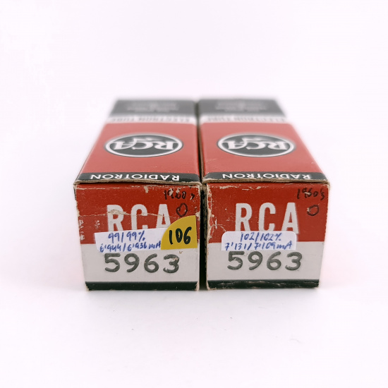 2 X 5963 RCA TUBE. 1960s PROD. 17MM PLATES. MATCHED PAIR. 106. CH167