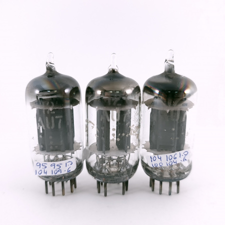 3 X 12AU7 GENERAL ELECTRIC TUBE. 1950s PROD. 17MM PLATES. D-G. MATCHED TRIO. 109. CH167