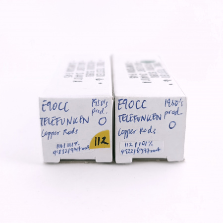 2 X E90CC TELEFUNKEN TUBE. 1950s PROD. COPPER RODS. MATCHED PAIR. 112. CH167