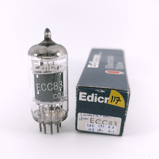 1 X ECC83 EDICRON TUBE. 1950s EI PROD. 17MM SMOOTH PLATES. 117. CH167