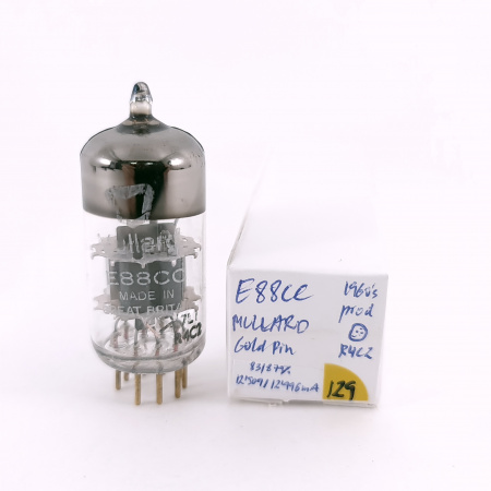 1 X E88CC MULLARD TUBE. 1960s PROD. DIMPLE GETTER. GOLD PIN. 129. CH167