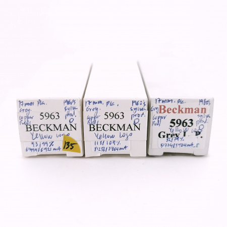 3 X 5963 BECKMAN TUBE. 1960s SYLVANIA PROD. 17MM PLATES. COPPER RODS. 135.CH167