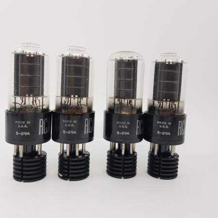 4 X 6V6GT RCA TUBE. SQUARE GETTER. ROUND BLACK PLATES. MATCHED QUAD. NOS. RC46.