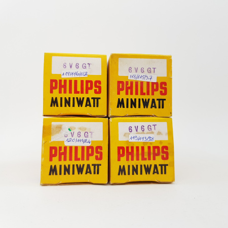 4 X 6V6GT TUBE. PHILIPS BRAND. ROUND BLACK PLATES. MATCHED QUAD CI  ENA