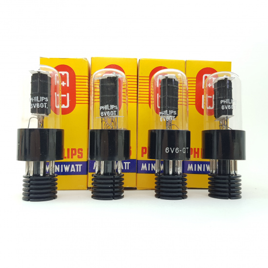 4 X 6V6GT TUBE. PHILIPS BRAND. ROUND...