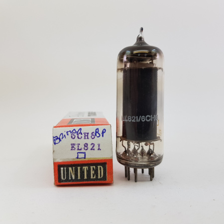 1 X 6CH6 / EL821 UNITED TUBE. BRIMAR PROD. SQUARE GETTER BLACK PLATE. NOS/NIB. RC82