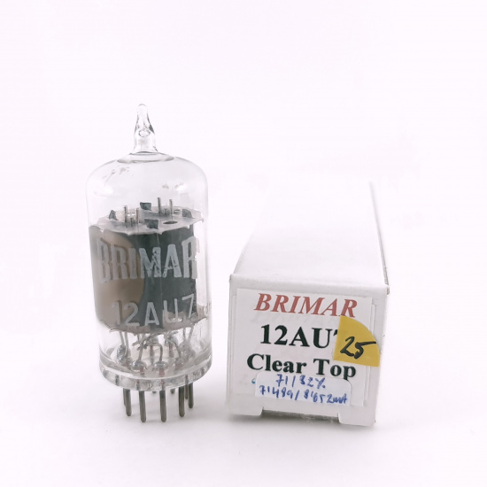 1 X 12AU7 BRIMAR TUBE. 1960s PROD. 17MM GREY PLATES. CLEAR TOP. USED. 25. CH168