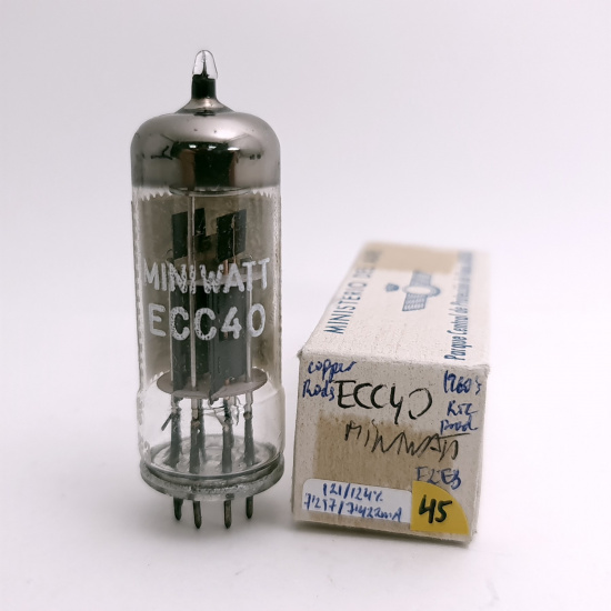 1 X ECC40 MINIWATT TUBE. 1960s LA RADIOTECHNIQUE PROD. COPPER RODS. 45. CH168