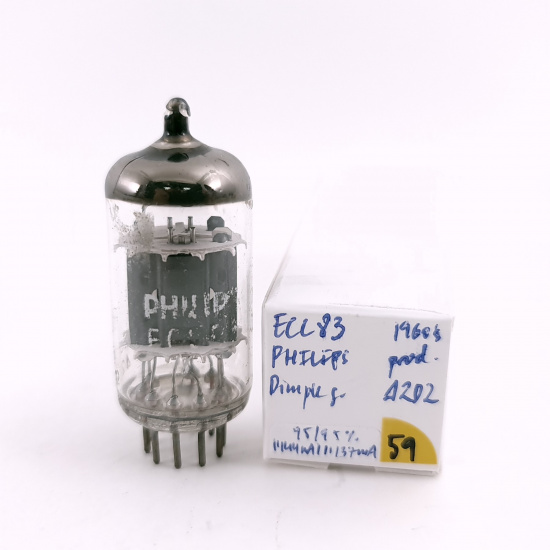 1 X ECC83 PHILIPS TUBE. 1960s PROD. DIMPLE GETTER. USED. 59. CH168