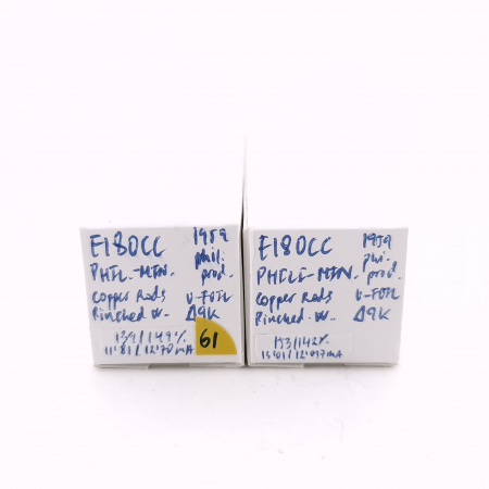 2 X E180CC PHI-MIN. TUBE. 1950s PROD. U-FOIL G. MATCHED PAIR. USED. 61. CH168