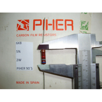VINTAGE PIHER RESISTOR. 2W 6K8 6.8K 5% *1 PC* NEW ORIGINAL 1990´S+