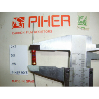 VINTAGE PIHER RESISTOR. 2W 2K7 5% *1 PC* NEW ORIGINAL 1990´S+