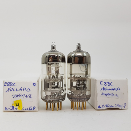 2 X E88C / 8255 SINGLE TRIODE MULLARD TUBE. GOLD PIN. 3 MICA. 99/107%  MATCHED PAIR. 4. CH78