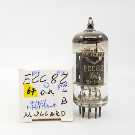 1 X ECC82 MULLARD TUBE. LONG PLATES 17mm. 1950s R9E CODE. USED TUBE. RCB41