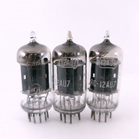 3 X 12AU7 RCA TUBE. 1950s PROD. 17MM BLACK PLATES. D-GETTER. USED. 92. CH168