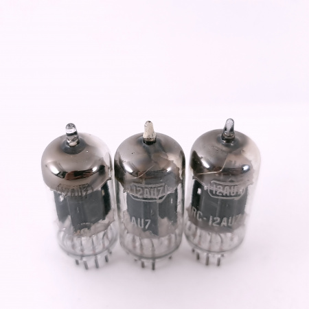 3 X 12AU7 RCA TUBE. 1950s PROD. 17MM BLACK PLATES. D-GETTER. USED. 92. CH168