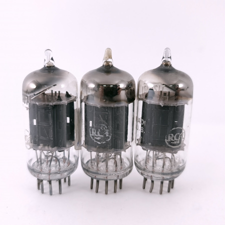 3 X 12AU7 RCA TUBE. 1950s PROD. 17MM BLACK PLATES. D-GETTER. USED. 92. CH168