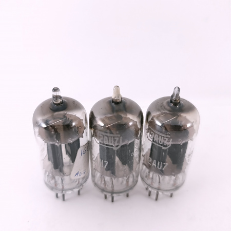 3 X 12AU7 RCA TUBE. 1950s PROD. 17MM BLACK PLATES. D-GETTER. USED. 92. CH168