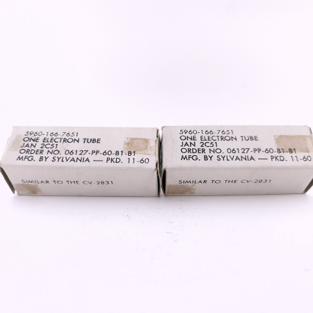 2 X JAN 2C51 TUBE. 1960s PROD. BLACK PLATES. SQUARE GETTER. 113. CH168