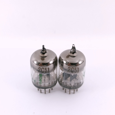 2 X JAN 2C51 TUBE. 1960s PROD. BLACK PLATES. SQUARE GETTER. 113. CH168