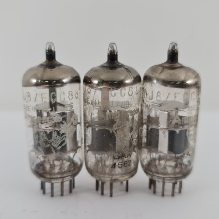 3 X ECC88 AMPEREX BUGLE BOY TUBE. 1960s PROD. MATCHED TRIO. USED. 137. CH168