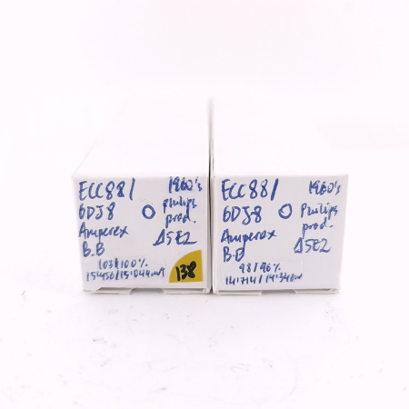 2 X ECC88 AMPEREX BUGLE BOY TUBE. 1960s PROD. MATCHED PAIR. USED. 138. CH168