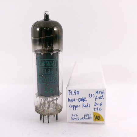 1 X EL84 MINIWATT-DARIO TUBE. 1950s RTC PROD. D-G. COPPER RODS. USED. 141.CH168