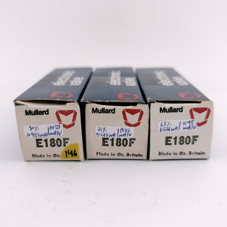 3 X E180F MULLARD TUBE. 1960s PROD. DIMPLE GETTER. GOLD PIN. USED. 146. CH168