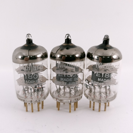 3 X E180F MULLARD TUBE. 1960s PROD. DIMPLE GETTER. GOLD PIN. USED. 146. CH168