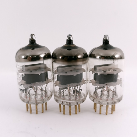 3 X E180F MULLARD TUBE. 1960s PROD. DIMPLE GETTER. GOLD PIN. USED. 146. CH168