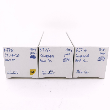 3 X 6J7G SYLVANIA TUBE. 1950s PROD. FLAT GETTER. MATCH. PAIR +1. USED.161.CH168