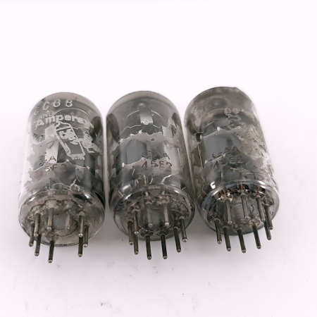 3 X ECC88 AMPEREX BUGLE BOY. 1960s PHILIPS PROD. MATCHED TRIO. USED. 165. CH168