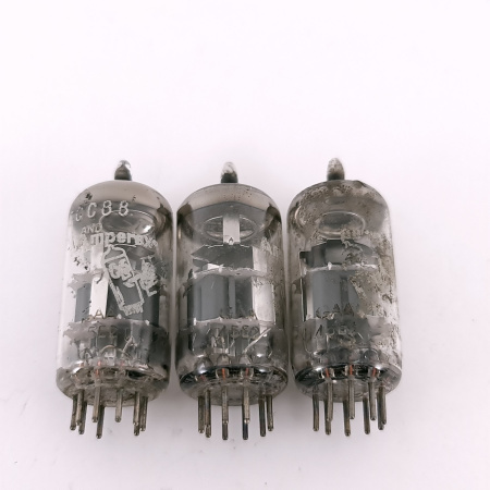 3 X ECC88 AMPEREX BUGLE BOY. 1960s PHILIPS PROD. MATCHED TRIO. USED. 165. CH168