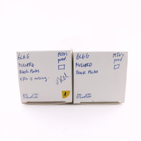 2 X 6L6G MULLARD TUBE. 1950s PROD. BLACK PLATES. USED. 1. CH169