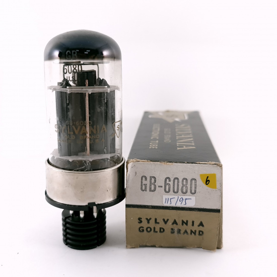1 X GB6080 SYLVANIA GOLD TUBE. 1960s PROD. BLACK PLATES. DUAL GETTER. 6. CH169