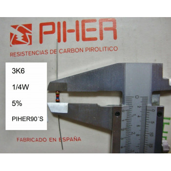 VINTAGE PIHER RESISTOR. 1/4W 3K6 3,6K 5% *4 PC* NEW ORIGINAL 1990´S