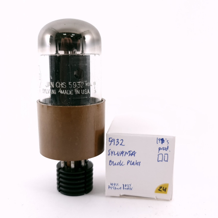 1 X JAN CHS 5932 SYLVANIA TUBE. 1950s PROD. BLACK PLATES. DUAL GETTER. 24.CH169