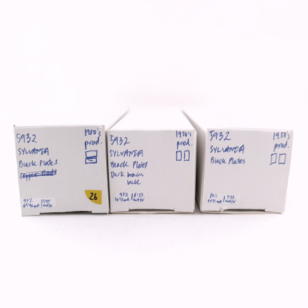 3 X JAN CHS 5932 SYLVANIA TUBE. 1950s PROD. BLACK PLATES. MATCHED TRIO.26.CH169