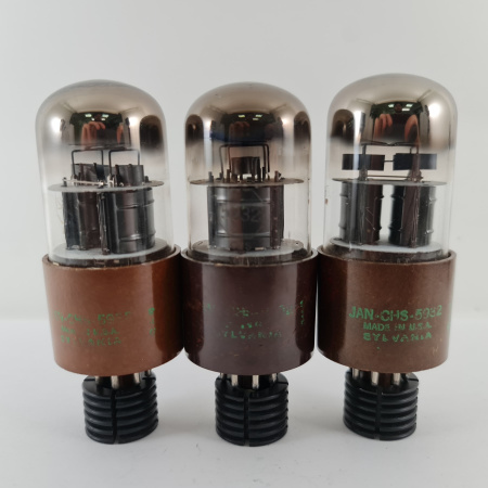 3 X JAN CHS 5932 SYLVANIA TUBE. 1950s PROD. BLACK PLATES. MATCHED TRIO.26.CH169