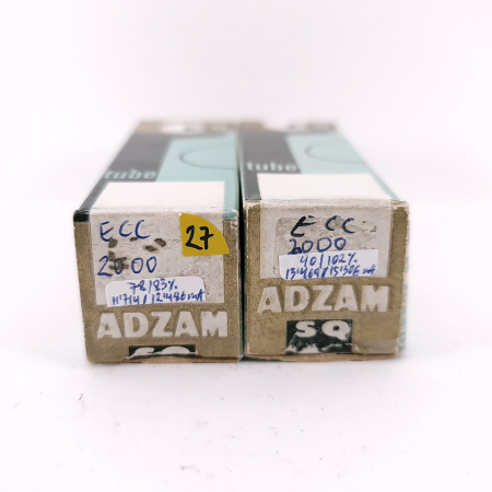 2 X ECC2000 ADZAM TUBE. 1960s PHILIPS PROD. GOLD PIN. SQ. 27. CH169