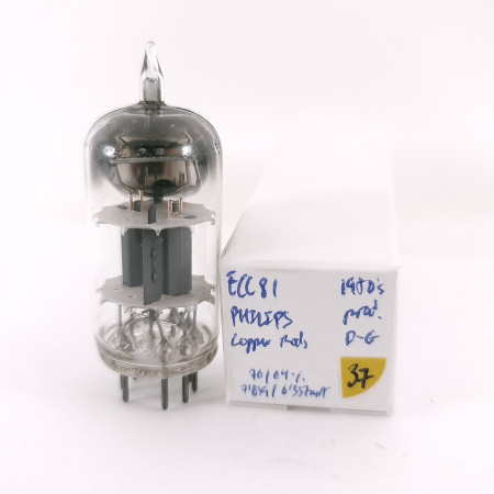 1 X ECC81 PHILIPS TUBE. 1950s PROD. D-GETTER. COPPER RODS. USED. 37. CH169