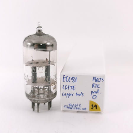 1 X ECC81 CIFTE TUBE. 1960s RTC PROD. COPPER RODS. USED. 39. CH169
