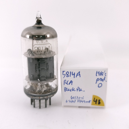 1 X 5814A RCA TUBE. 1960s PROD. BLACK PLATES. USED. 43. CH169