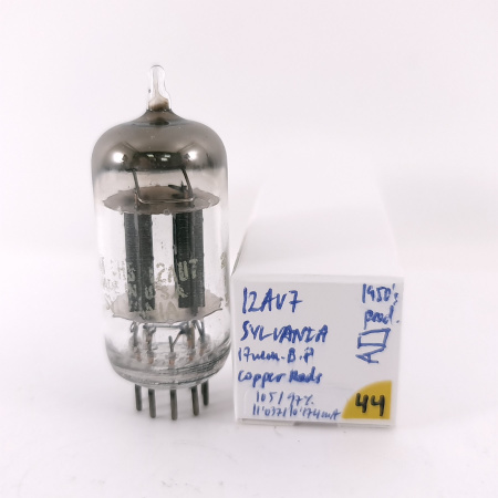 1 X 12AU7 SYLVANIA TUBE. 1950s PROD. 17MM PLATES. RECTANGULAR GETTER. 44. CH169